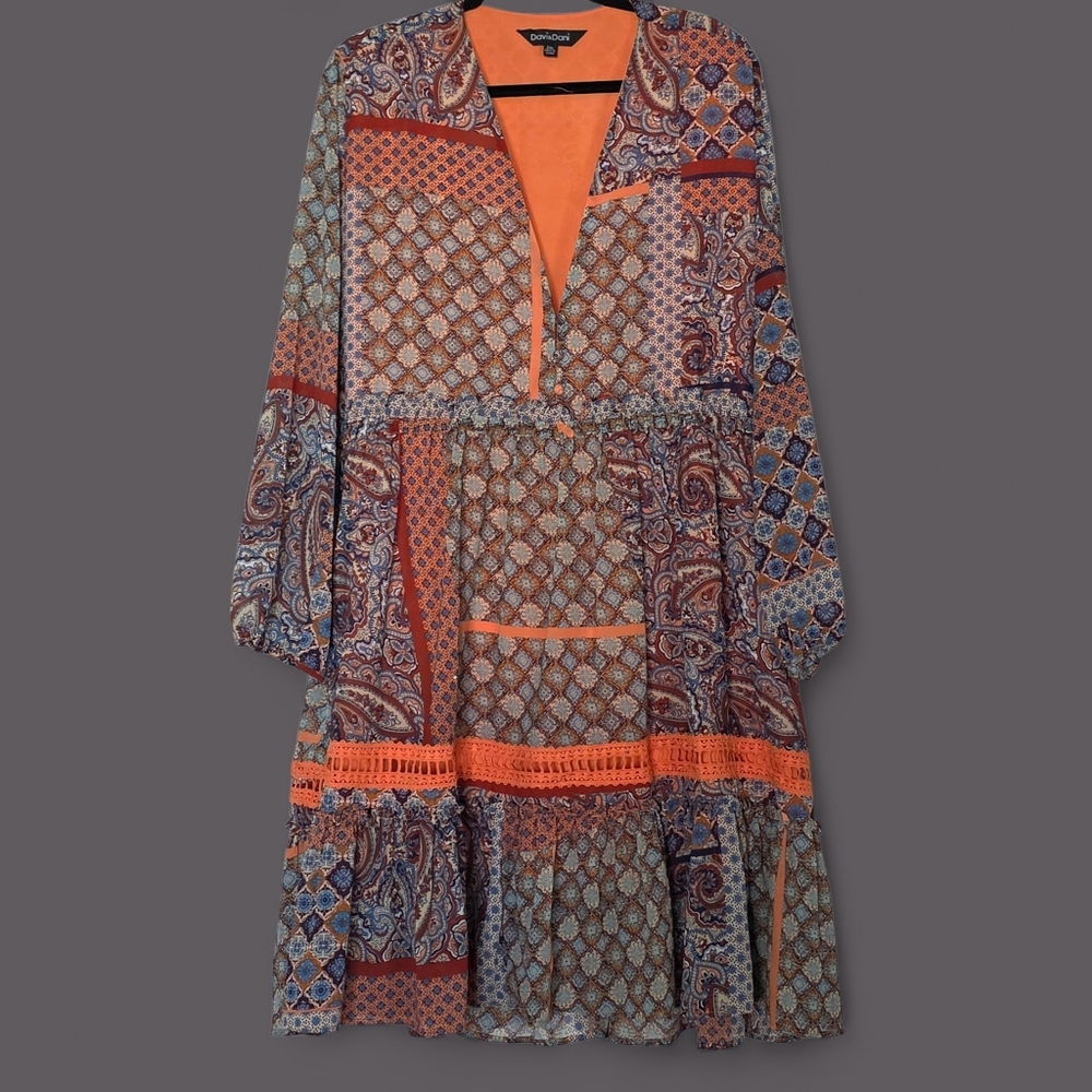 Davi & Dani Colorful Bohemian  Hippie Flowy Embroidered Dress